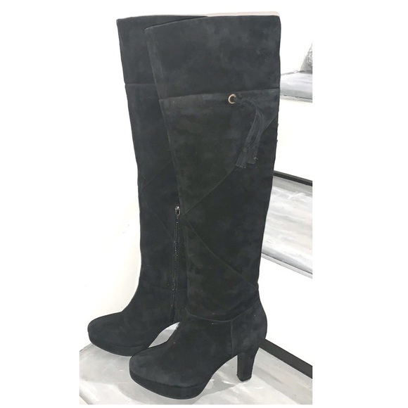 Indigo by Clark’s Leather Black Suede Tall heeled Boots Size 5M - Picture 1 of 13